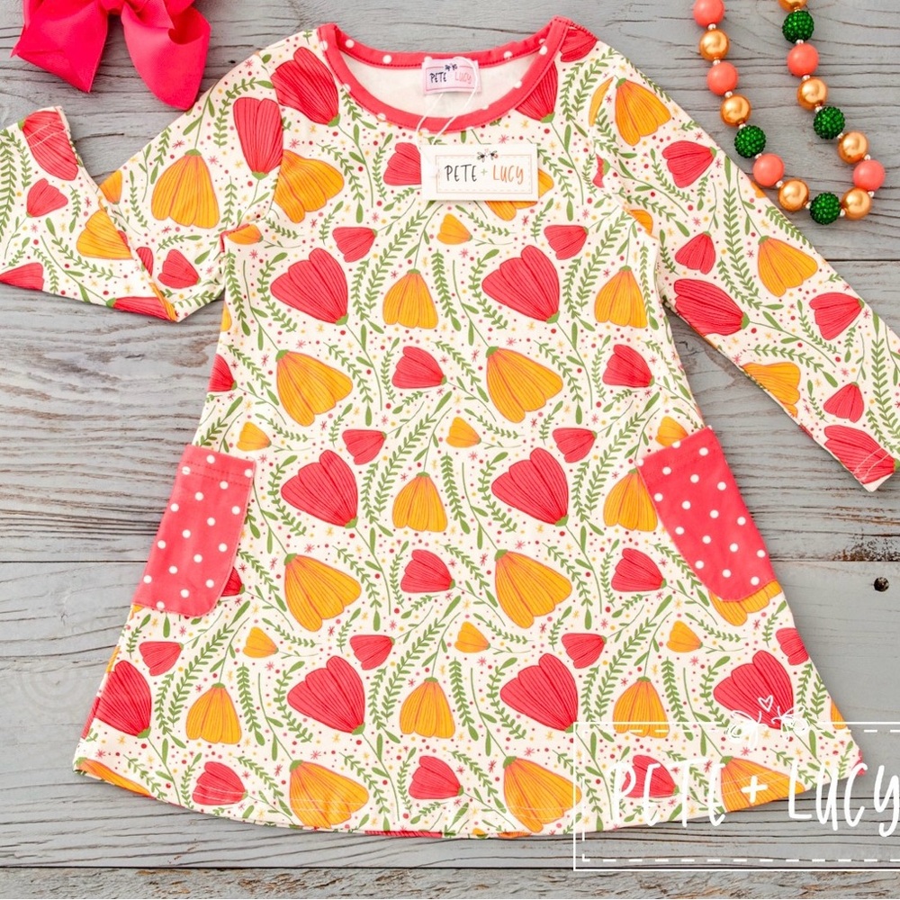 NWT Pete + Lucy Dancing Tulips Dress Size 12-18 mos